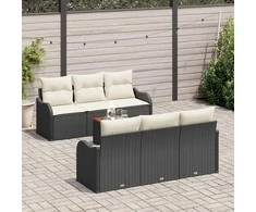 Lauko baldų komplektas Sodo Sofų Rinkinys su pagalve 7 pcs Juoda poliratanas