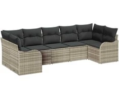 Lauko baldų komplektas Sodo Sofų Rinkinys 7 pcs Šviesiai pilka Poli ratanas