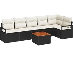 Lauko baldų komplektas Sodo Sofų Rinkinys 7 pcs Juoda ir kreminė poliratanas