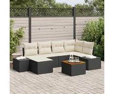 Lauko baldų komplektas Sodo Sofų Rinkinys 7 pcs Juoda ir balta