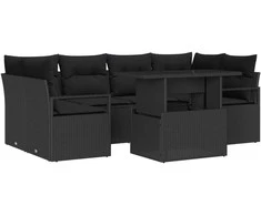 Lauko baldų komplektas Sodo Sofų Rinkinys su saugykla 7 pcs Juoda Poli ratanas