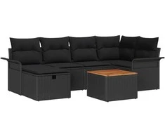 Sodo Sofų Rinkinys su pagalve 7 pcs Juoda Poli ratanas