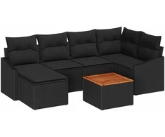 Lauko baldų komplektas Sodo Sofų Rinkinys su saugykla 7 pcs Juoda poliratanas