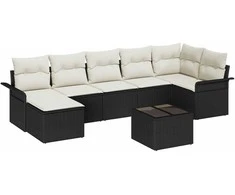 Sodo Sofų Rinkinys su pagalve 8 pcs Juoda Poli ratanas