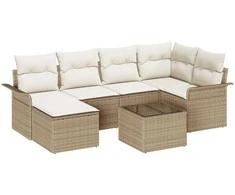 Lauko baldų komplektas Sodo Sofų Rinkinys su saugykla 7 pcs Smėlio poliratanas