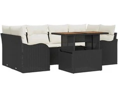 Sodo Sofų Rinkinys su pagalve 7 pcs Juoda ir kreminė