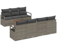 Lauko baldų komplektas Sodo Sofų Rinkinys su pagalve 7 pcs Pilka poliratanas