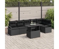 Lauko baldų komplektas Sodo Sofų Rinkinys su saugykla 7 pcs Juoda poliratanas