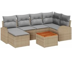 Lauko baldų komplektas Sodo Sofų Rinkinys su pagalve 7 pcs Smėlio poliratanas