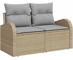Sodo Sofų Rinkinys su saugykla 7 pcs Smėlio Poli ratanas
