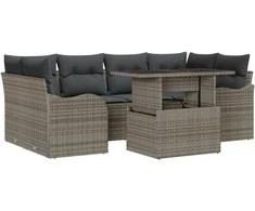 Sodo Sofų Rinkinys su pagalve 7 pcs Pilka Poli ratanas