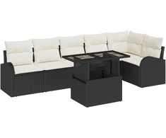 Sodo Sofų Rinkinys su pagalve 7 pcs Juoda Poli ratanas