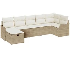 Lauko baldų komplektas Sodo Sofų Rinkinys su pagalve 7 pcs Smėlio Poli ratanas