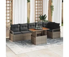 Lauko baldų komplektas Sodo Sofų Rinkinys su saugykla 7 pcs Pilka Poli ratanas