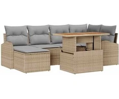 Sodo Sofų Rinkinys su saugykla 7 pcs Smėlio Poli ratanas