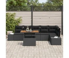 Lauko baldų komplektas Sodo Sofų Rinkinys su saugykla 7 pcs Juoda Poli ratanas