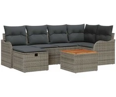 Lauko baldų komplektas Sodo Sofų Rinkinys su pagalve 7 pcs Pilka Poli ratanas