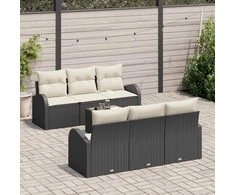 Sodo Sofų Rinkinys 7 pcs Juoda ir kreminė poliratanas