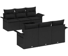 Sodo Sofų Rinkinys su pagalve 7 pcs Juoda poliratanas