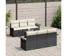 Lauko baldų komplektas Sodo Sofų Rinkinys su pagalve 7 pcs Juoda poliratanas