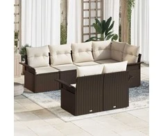 Sodo Sofų Rinkinys su pagalve 7 pcs Ruda Poli ratanas