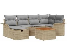 Lauko baldų komplektas Sodo Sofų Rinkinys su pagalve 7 pcs Smėlio poliratanas