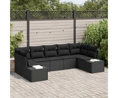 Lauko baldų komplektas Sodo Sofų Rinkinys su pagalve 7 pcs Juoda poliratanas