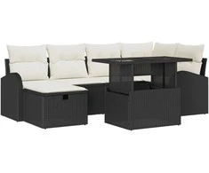 Lauko baldų komplektas Sodo Sofų Rinkinys su pagalve 7 pcs Juoda Poli ratanas