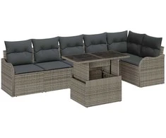 Lauko baldų komplektas Sofos komplektas su pagalve 7 pcs Pilka Poli ratanas