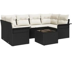 Sodo Sofų Rinkinys 7 pcs Juoda ir kreminė 55 x 55 x 37 cm