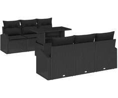 Sodo Sofų Rinkinys su pagalve 7 pcs Juoda Poli ratanas
