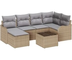Lauko baldų komplektas Sodo Sofų Rinkinys 7 pcs smėlio ir šviesiai pilkos spalvos