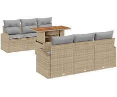 Sodo Sofų Rinkinys su saugykla 7 pcs Smėlio Poli ratanas