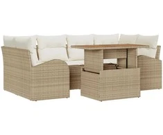 Lauko baldų komplektas Sodo Sofų Rinkinys su saugykla 7 pcs Smėlio Poli ratanas