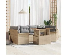 Lauko baldų komplektas Sodo Sofų Rinkinys su saugykla 7 pcs Smėlio Poli ratanas
