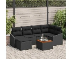 Lauko baldų komplektas Sodo Sofų Rinkinys su saugykla 7 pcs Juoda poliratanas