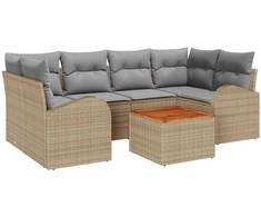 Lauko baldų komplektas Sodo Sofų Rinkinys su pagalve 7 pcs Smėlio poliratanas