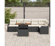 Lauko baldų komplektas Sodo Sofų Rinkinys su saugykla 7 pcs Juoda Poli ratanas