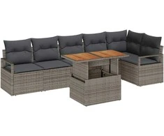 Lauko baldų komplektas Sodo Sofų Rinkinys su saugykla 7 pcs Pilka Poli ratanas