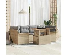 Sodo Sofų Rinkinys 7 pcs smėlio ir šviesiai pilkos spalvos