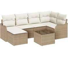 Lauko baldų komplektas Sodo Sofų Rinkinys 7 pcs Smėlio ir balta Poli ratanas