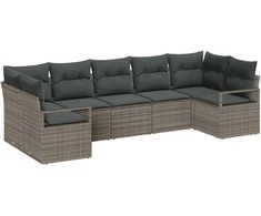 Lauko baldų komplektas Sofos komplektas su pagalve 7 pcs Pilka poliratanas
