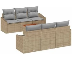 Lauko baldų komplektas Sodo Sofų Rinkinys 7 pcs Bežinė ir šviesiai pilka poliratanas