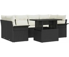 Lauko baldų komplektas Sodo Sofų Rinkinys su pagalve 7 pcs Juoda Poli ratanas