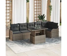 Lauko baldų komplektas Sofos komplektas su pagalve 7 pcs Pilka Poli ratanas