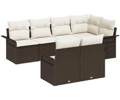 Sodo Sofų Rinkinys su pagalve 7 pcs Ruda Poli ratanas