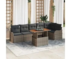 Lauko baldų komplektas Sodo Sofų Rinkinys su saugykla 7 pcs Pilka Poli ratanas