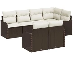 Sodo Sofų Rinkinys su saugykla 7 pcs Ruda Poli ratanas