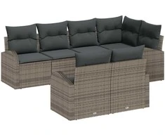 Lauko baldų komplektas Sodo Sofų Rinkinys su pagalve 7 pcs Pilka poliratanas