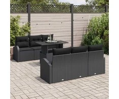 Sodo Sofų Rinkinys su pagalve 7 pcs Juoda Poli ratanas